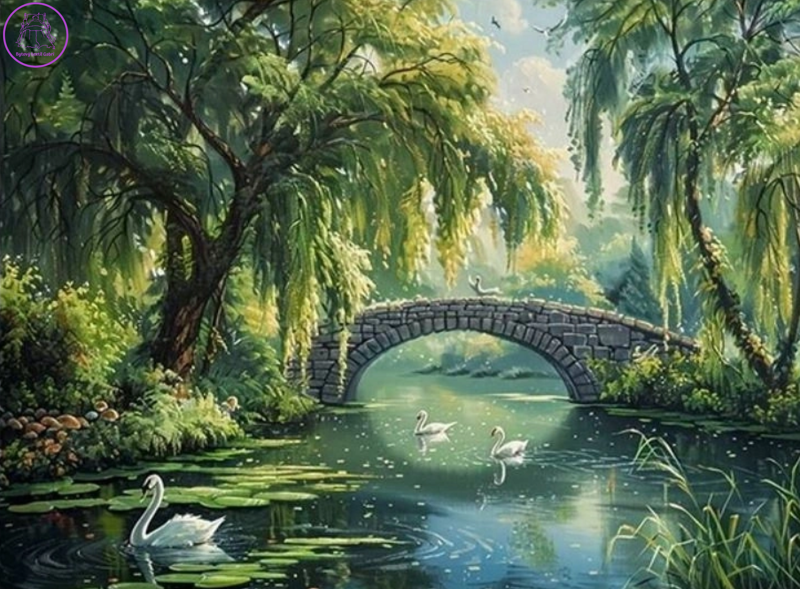 NORIMPEX Diamantové malování Kamenný most nad řekou 30x40cm