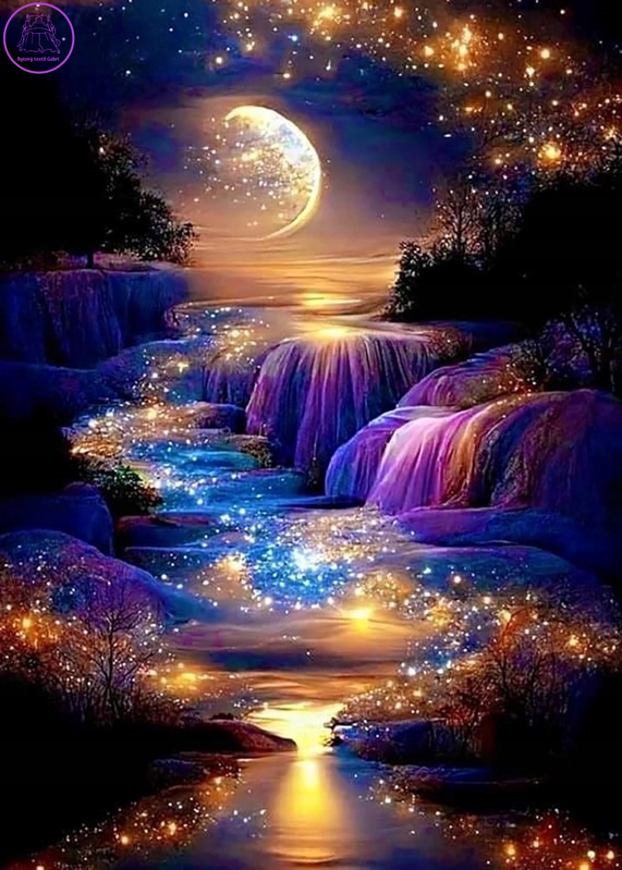 NORIMPEX Diamantové malování Měsíc Zlatá krajina 30x40cm