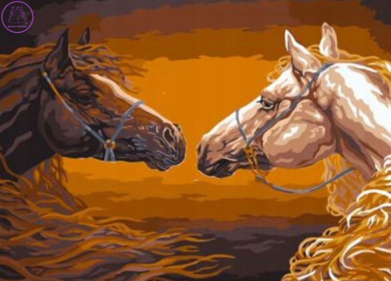 NORIMPEX Diamantové malování Koně s ohnivou hřívou 30x40cm