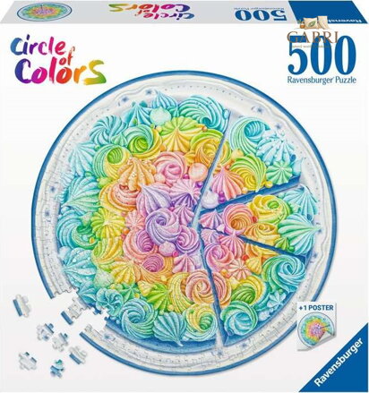 RAVENSBURGER Kulaté puzzle Kruh barev: Duhový dort 500 dílků