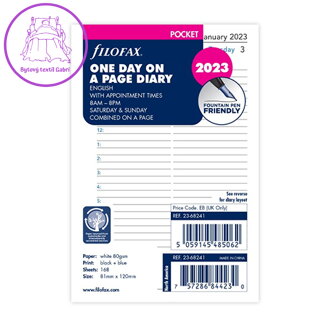 Náplň do diára Filofax 2023, vrecková/denná ENG