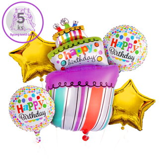 Balóny - Happy Birthday, sada 5 ks, 4 ks / 45 cm | 1 ks / 54x103 cm