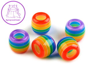 Plastové korálky s proužkem s velkým průvlekem / plavkové 10x12 mm