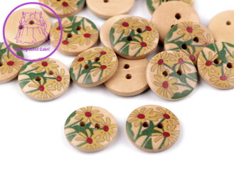 Dřevěný dekorační knoflík malované květy
