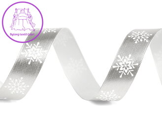 Vánoční stuha metalická vločky šíře 16 mm