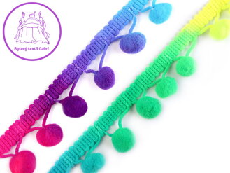 Prýmek šíře 20 mm s malými bambulkami Ø10 mm neonový / duhový