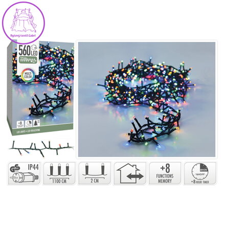 Světelný řetěz micro cluster 560 LED barevný, délka 11 m, venkovní. použití, 230V