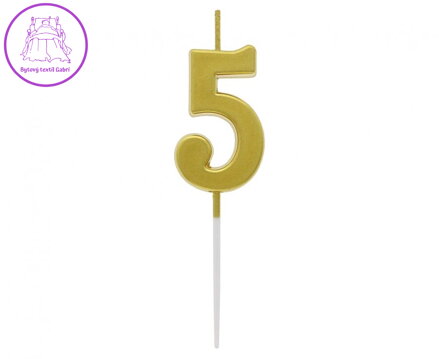 Dortová svíčka B&C - číslo "5" zlatá metalíza 9,5 cm