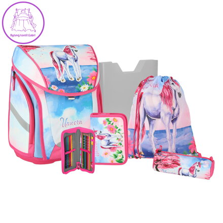 Školní batoh - 5-dílný set s magnet. přezkou UNICORN MAGIC 3D