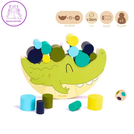 Edukační hračka dřevěná - Coco Balance (hra s válečky + kostka)