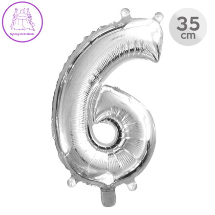 Balón narozeninový 35 cm - číslo 6, stříbrný
