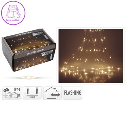 Světelný řetěz se závěsnými vlákny 300 mikro LED bílé teplé, venkovní. 230V