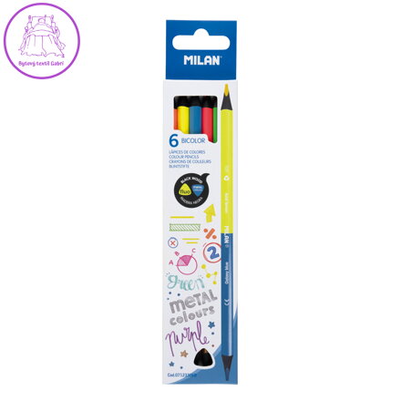 Pastelky MILAN trojhranné oboustranné - Fluo / Metal 6 ks