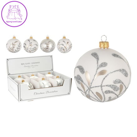 Vánoční koule 10 cm bílá dekorovaná, mix/1ks