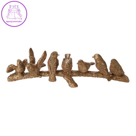 Dekorace - 7 zlatých ptáčků na halouzce