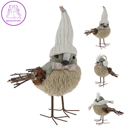 Dekorácia - vtáčik s čiapkou, 16cm, 1ks