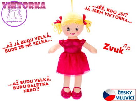 Panenka Viktorka hadrová 32cm česky mluvící na baterie tmavě růžová 0m+ v sáčku