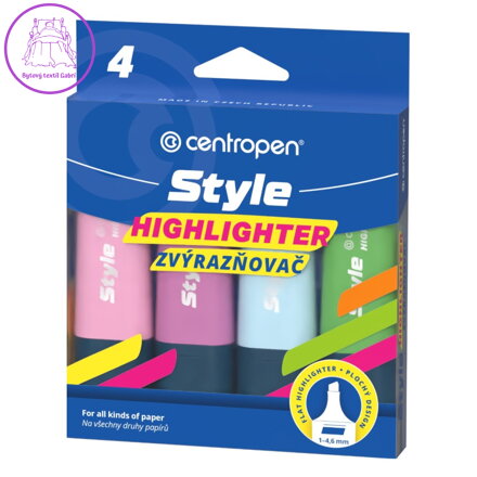 Zvýrazňovač CENTROPEN 6252 Style Soft (klínový hrot 1-4,6 mm) 4 pastelové barvy