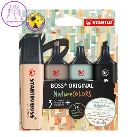 Zvýrazňovač STABILO BOSS ORIGINAL NatureCOLORS (béžová, teplá šedá, zemitá zelená, černá)