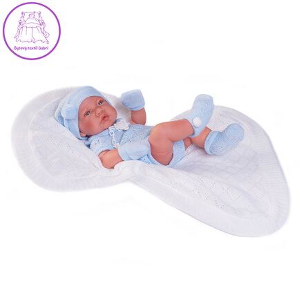 Panenka - novorozenec Louie z modrého úpletu, 42 cm Panenka - novorozenec Louie z modrého úpletu, 42 cm