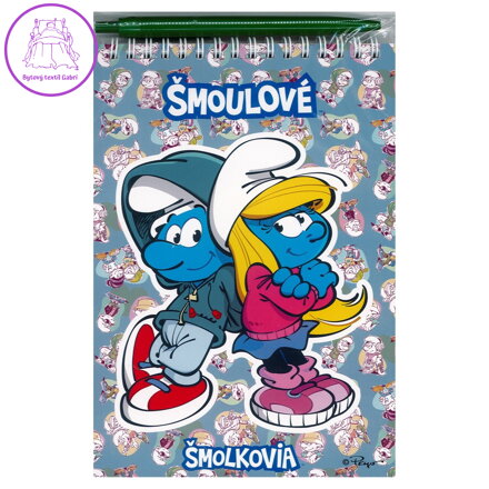 Psací sada pro děti - blok A5 se spirálou + kuličkové pero "Šmoulové"