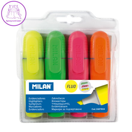 Zvýrazňovač MILAN Fluo Marker - sada 4 ks