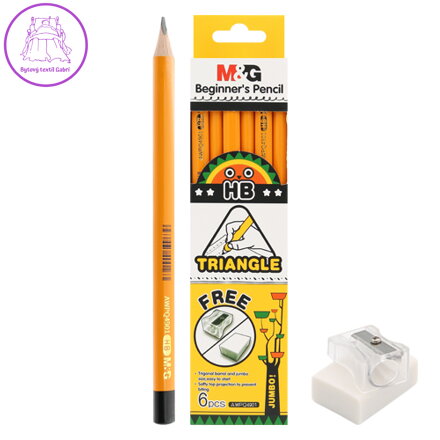 Tužka grafitová M&G Jumbo/tříhranná HB - sada 6 ks + guma a ořezávatko