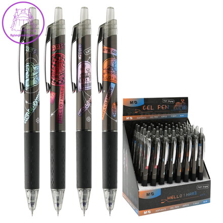 Roller gelový M&G zasouvací, modrá náplň, hrot 0,5 mm (4 designy)