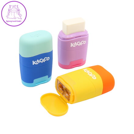 Ořezávátko na tužky + guma M&G KACACO, dva otvory (mix 3 barev) Ořezávátko na tužky + guma M&G KACACO, dva otvory (mix 3 barev)