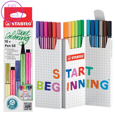 Prémiový vláknový fix - STABILO Pen 68 - 18 ks Zick-Zack deskset - 18 různých barev
