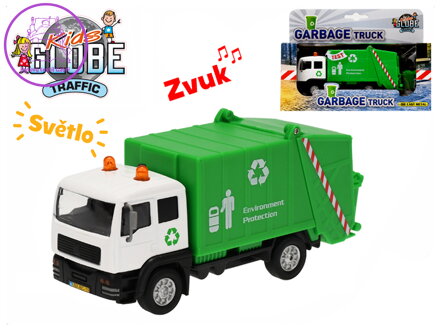 Kids Globe Traffic auto popelářské 15cm kov na zpětný chod na baterie se světlem a zvukem