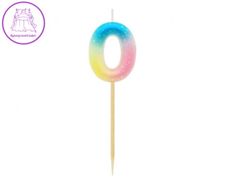 Dortová svíčka - číslo "0" pastelové ombre 11 cm