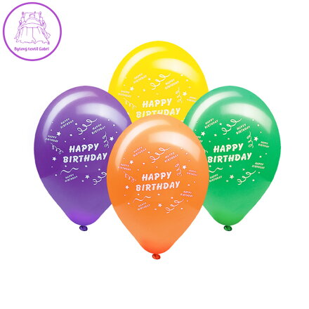 Balón M 25 cm, Happy Birthday / 10 ks /