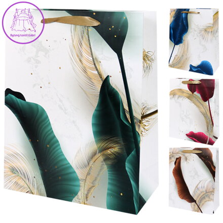 Dárková taška, feathers/glitter, "L" (41,5x30x12 cm) - mix 4 designy