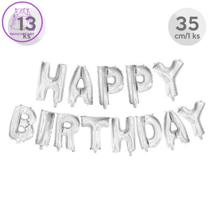 Balón narozeninový Happy Birthday 35 cm/13 ks, stříbrný