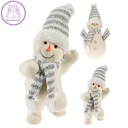 Dekorácia - snehuliak s čapičkou, strieborná