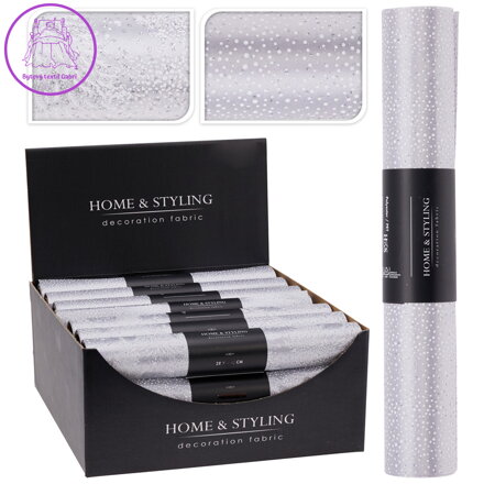 Organza látková 28x250 cm - stromek /tečky, stříbrná barva (mix)