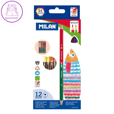 Pastelky MILAN dvoubarevné trojhranné 12ks
