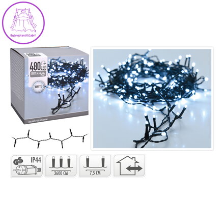 Vánoční mikrožiarovky LED 480 8 mm - studená bílá, 39 m