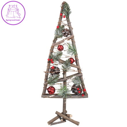 Vánoční dřevěný strom s červenými doplňky 57 cm