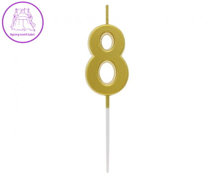 Dortová svíčka B&C - číslo "8" zlatá metalíza 9,5 cm