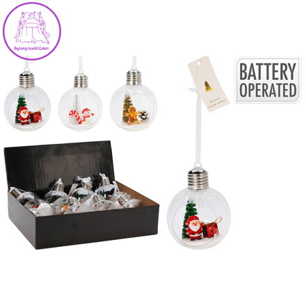 Vánoční koule 80 mm s LED světlem a figurkami (mix 3 provedení)