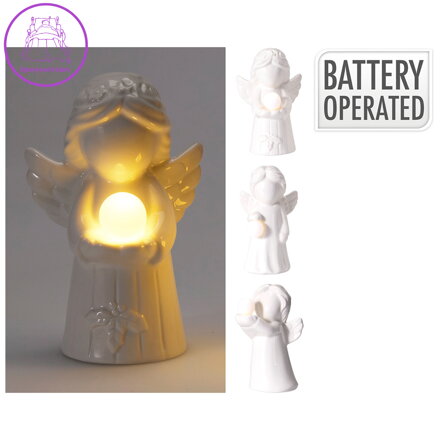 Porcelánový anděl s LED koulí 11 cm (mix 4 vzorů)
