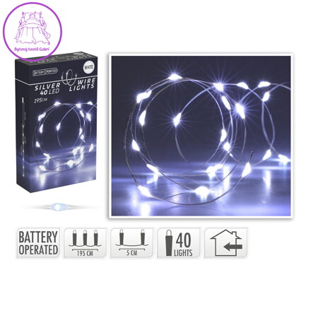 Světelný řetěz 40 LED studená bílá, délka 195 cm