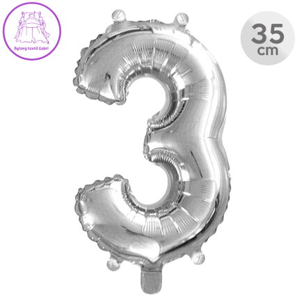 Balón narozeninový 35 cm - číslo 3, stříbrný