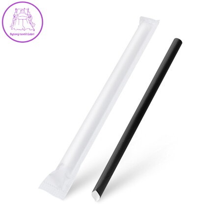 Slámka papírová Bubble Tea černá Ø12mm x 21cm jednotlivě balená [100 ks]