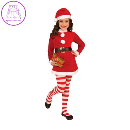 Dívčí mikulášská souprava (klobouček, šaty, opasek, punčochy), velikost 7-9 let