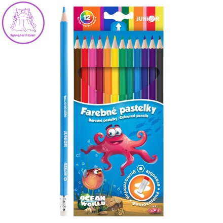 Pastelky šestihranné/gumovatelné - sada 12 ks