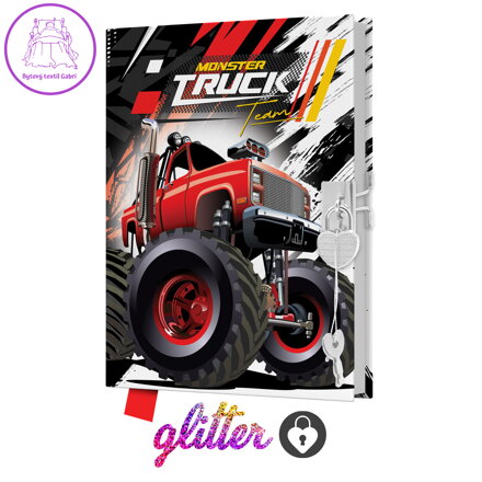 JUNIOR 14x18 cm, 80 listů, čiré se zámkem - Monster Truck Team