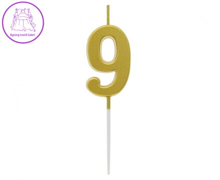 Dortová svíčka B&C - číslo "9" zlatá metalíza 9,5 cm